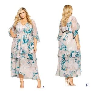 NWT CITY CHIC Beige Floral Dreamy Nights Ruffle Maxi Dress, Size 16